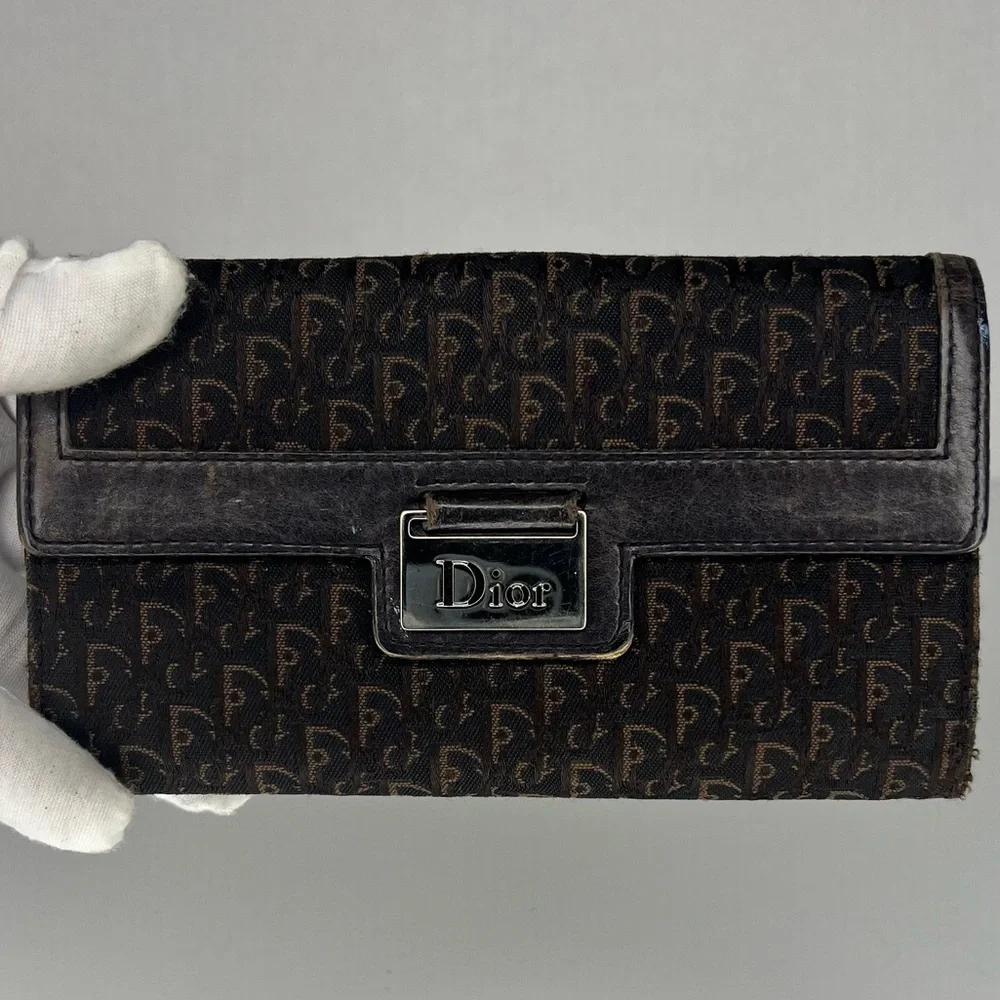 🖤Dior Brown/Black John Galliano Street Chic Oblique Monogram Logo Canvas Wallet